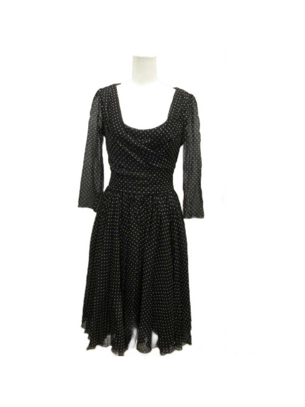 Dolce & Gabbana Dress Sheer Dot Pattern Calfskin Length Long Sleeve Silk Blend